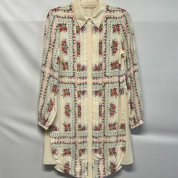 Tory Burch Cora Floral Silk Shirtdress Garden Veil Print Women's 2 - Picture 2 of 7